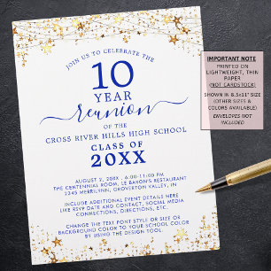 Class Reunion Gold Stars Royal Blue Uitnodiging Flyer