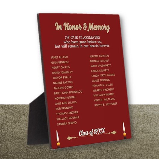 Class Reunion Memorial Tribute tafelblad Fotoplaat
