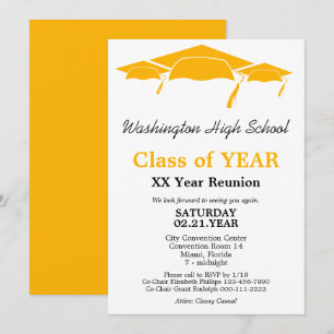 Class Reunion Oranje Graduation Caps Invitation Kaart