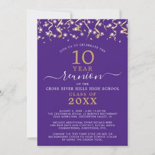 Class Reunion Purple Gold Confetti Streamers Kaart