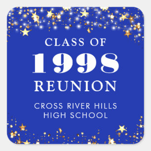 Class Reunion Royal Blue Gold Sterren gepersonalis Vierkante Sticker