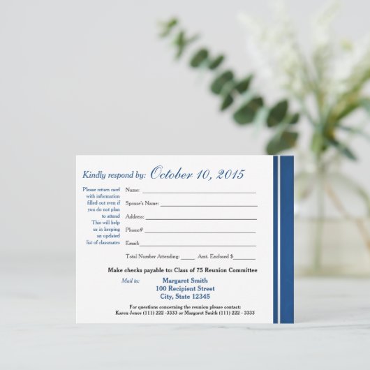 Class Reunion Varsity Stripe Response Kaart (Staand voorkant)