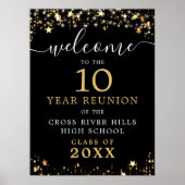 Class Reunion Welcome Black Gold Stars Script Poster (Voorkant)