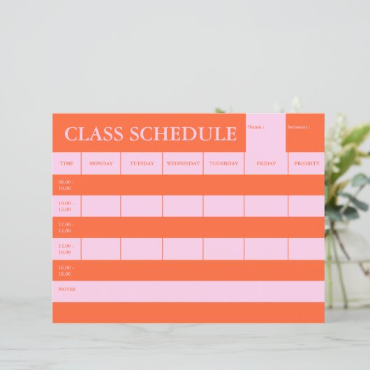 Class Schedule Academic Planner Stationery (Staand voorkant)