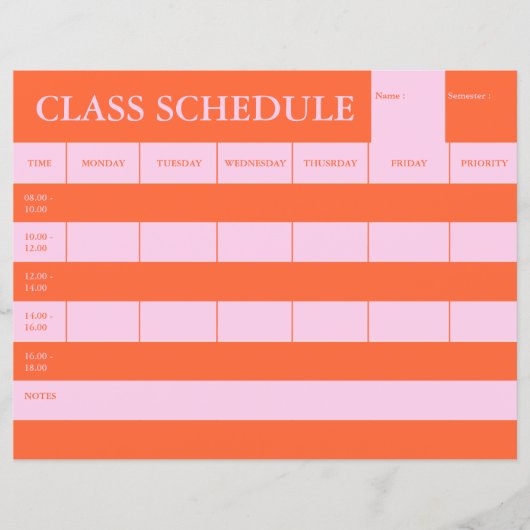 Class Schedule Academic Planner Stationery (Voorkant)