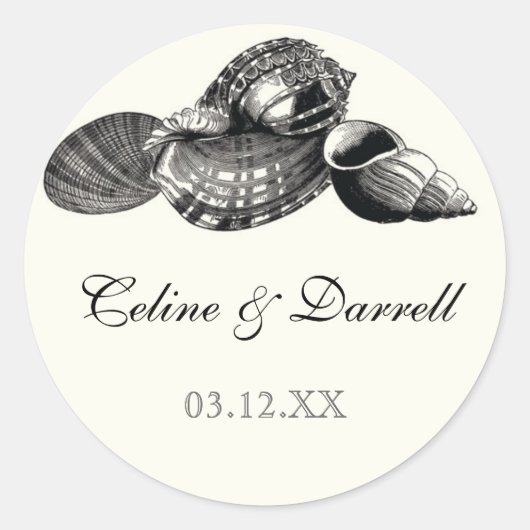 Class Shells Zwart n Cream Bruiloft Sticker of Sea (Voorkant)