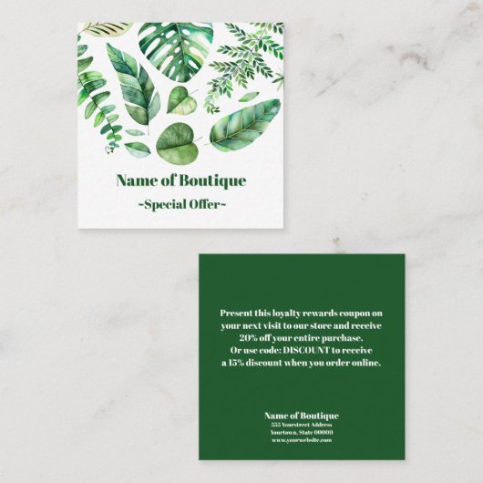 Classé boutique feuille tropicale Coupon rabais (Devant / Derrière)