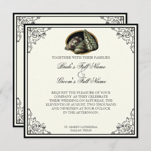 Classe Coques Noir et Crème - Faire-part de mariag (Devant / Derrière)