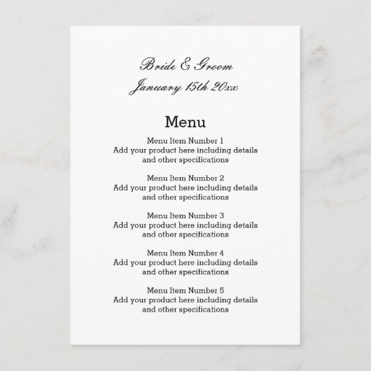 Classé côtier thème mariage menu modèle (Devant)