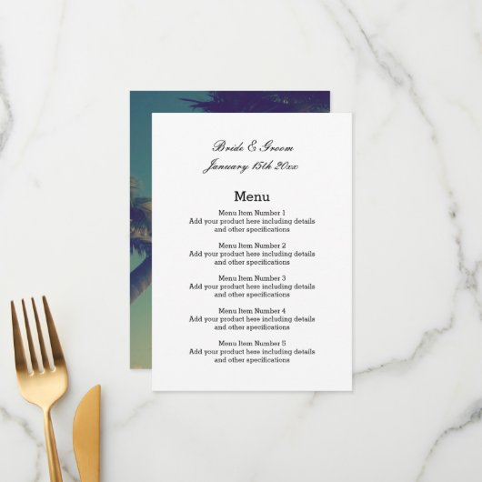 Classé côtier thème mariage menu modèle (Devant/Arrière en situation)