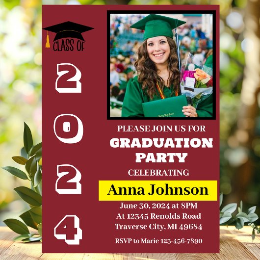 Classe d'année Maroon Graduation Party Invitation