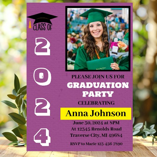 Classe d'année Mauve Graduation Party Invitation