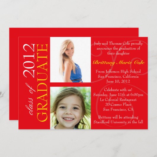 Classe de 2012 Faire-part de deuxième cycle (Devant / Derrière)