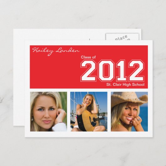 Classe de 2012 Graduation Invitation Postcard | Re (Devant / Derrière)