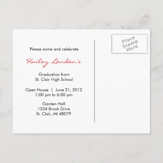 Classe de 2012 Graduation Invitation Postcard | Re (Dos)