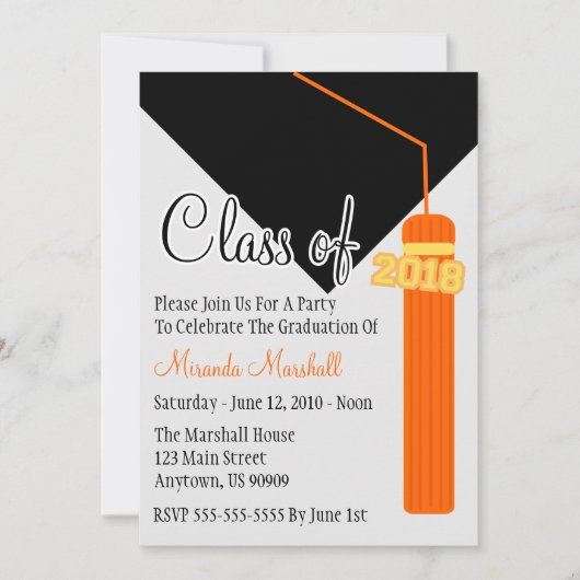 Classe De 2018 Tassel Invitation De Graduation (Or (Devant)