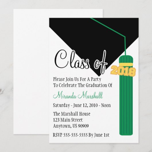Classe De 2018 Tassel Invitation De Graduation (Ve (Devant / Derrière)