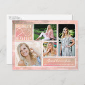 Classe de 2019 Photo Peach Watercolor Invitation (Devant / Derrière)