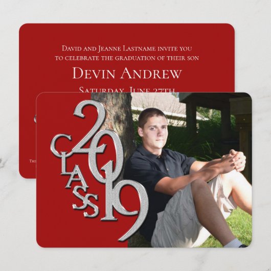 Classe de 2019 Red Photo Graduation Invitation (Devant / Derrière)