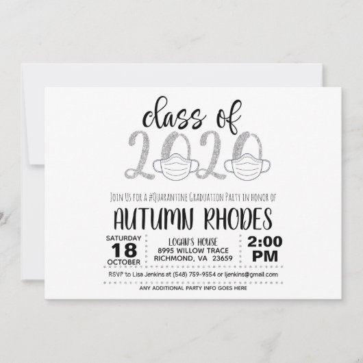 Classe de 2020 Graduation Invitation - Masque Visa (Devant)