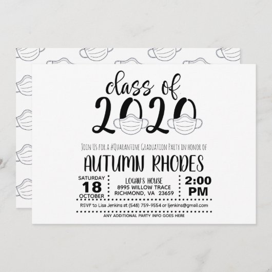 Classe de 2020 Graduation Invitation - Masque Visa (Devant / Derrière)