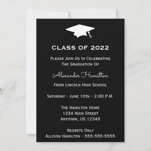 Classe De 2022 Casquette Graduation Invitation (No (Devant)
