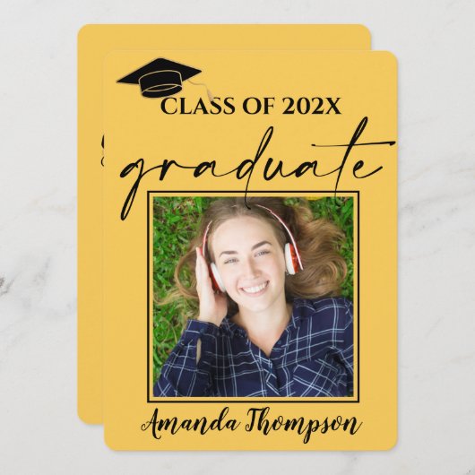 Classe De 2023 Faire-part Diplômé En Photo Jaune (Devant / Derrière)
