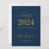 Classe de 2024 Gold Navy Blue Grad Carte de remerc (Devant)