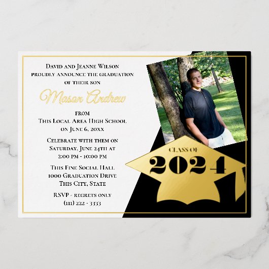 Classe de 2024 Graduation Cap Foil Invitation (Recto)
