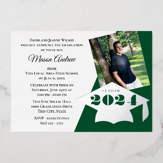 Classe de 2024 Graduation Cap Foil Invitation (Recto)