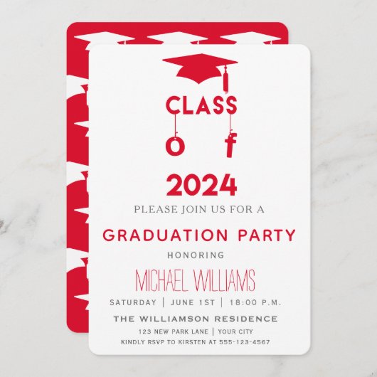 Classe de 2024 - Invitation du Red Graduation Part (Devant / Derrière)