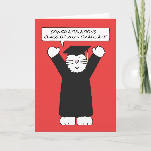 Classe de 2025 Graduate Cartoon Cat Carte de vacan (Devant)