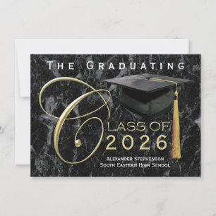 Classe de 2025 Marbre noir Faire-part de graduatio