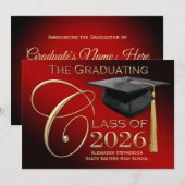 Classe de 2025 Red Gold Graduation Faire-part (Devant / Derrière)