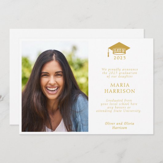Classe de Faire-part photo blanc et or 2025 (Devant / Derrière)