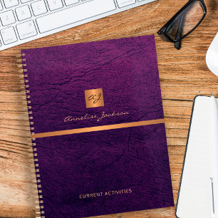 Classé élégant en cuir violet or monogrammed