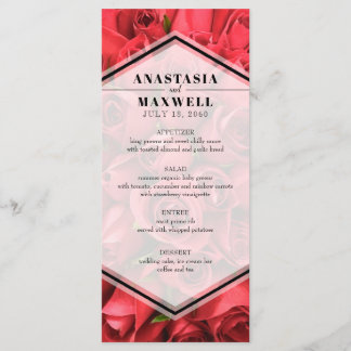 Classé élégant Roses rouges Mariage menu Mariage