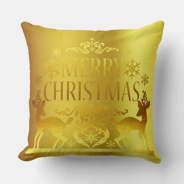 Classé Faux Gold Joyeux Noël Coussin décoratif (Recto)