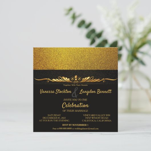 Classé Glitzy Gold Faire-part de mariage (Debout devant)