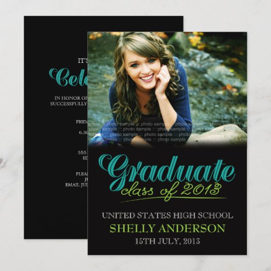 Classe supérieure de 2013 Invitation moderne Blue (Devant / Derrière)