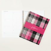 Classeur à nom écriture écossaise tartan rose noir (Devant avec enveloppe)