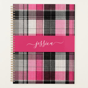 Classeur à nom écriture écossaise tartan rose noir