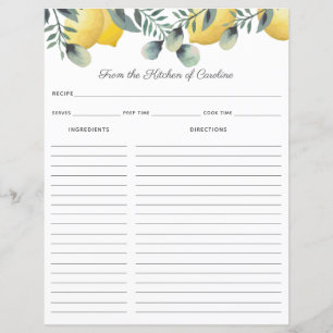 Classeur de la carte de recettes citrons et eucaly