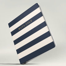 Classeur de thèse personnalisé rayures crème bleu 