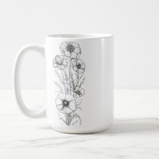 Classic 15 oz Floral Outline Mug (Gauche)