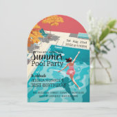 Classic 1950's Style Pool Party Verjaardag Kaart (Staand voorkant)