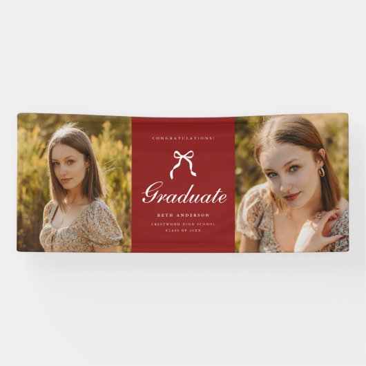 Classic 2-Photo Script Coquette Graduation Party Spandoek (Horizontaal)
