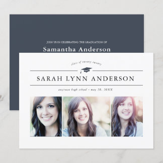 Classic 3 Photo Graduation Party Invitation
