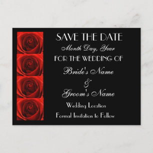Classic 4 Red Roses Save the Date Wedding Briefkaa Aankondigingskaart