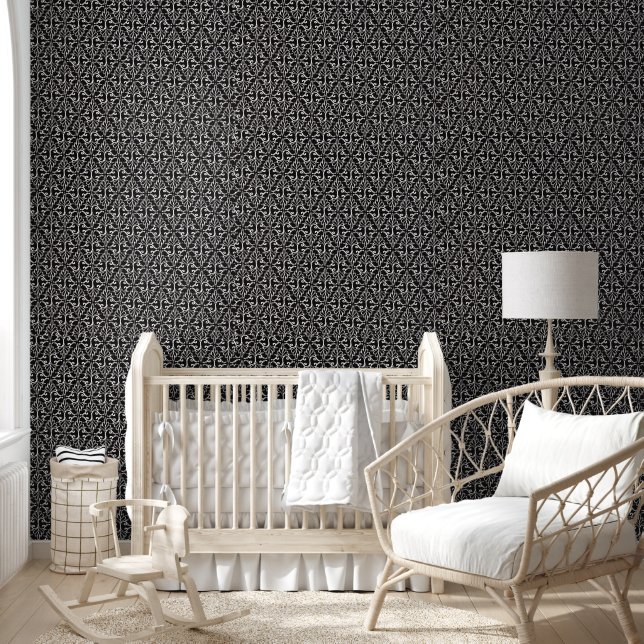 Classic Abstract damast patroon zwart wit scroll Behang (Kinderen)